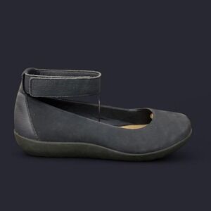 Clarks Medora Nina Navy Blue Suede Leather Mary Jane Ballet Flats Womens 7 W